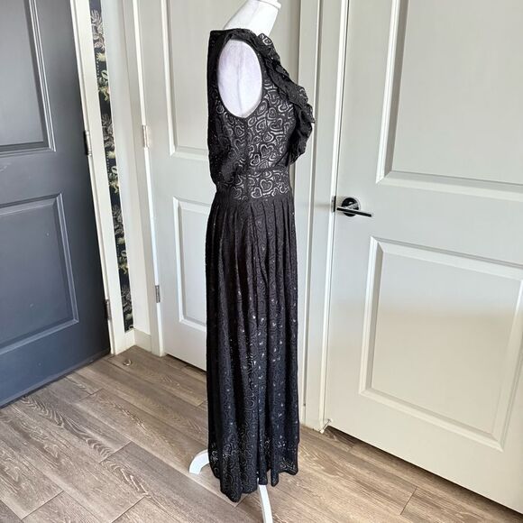Love Moschino Black Heart Lace Ruffle and Pleated Maxi Dress Size 6 - Picture 4 of 11